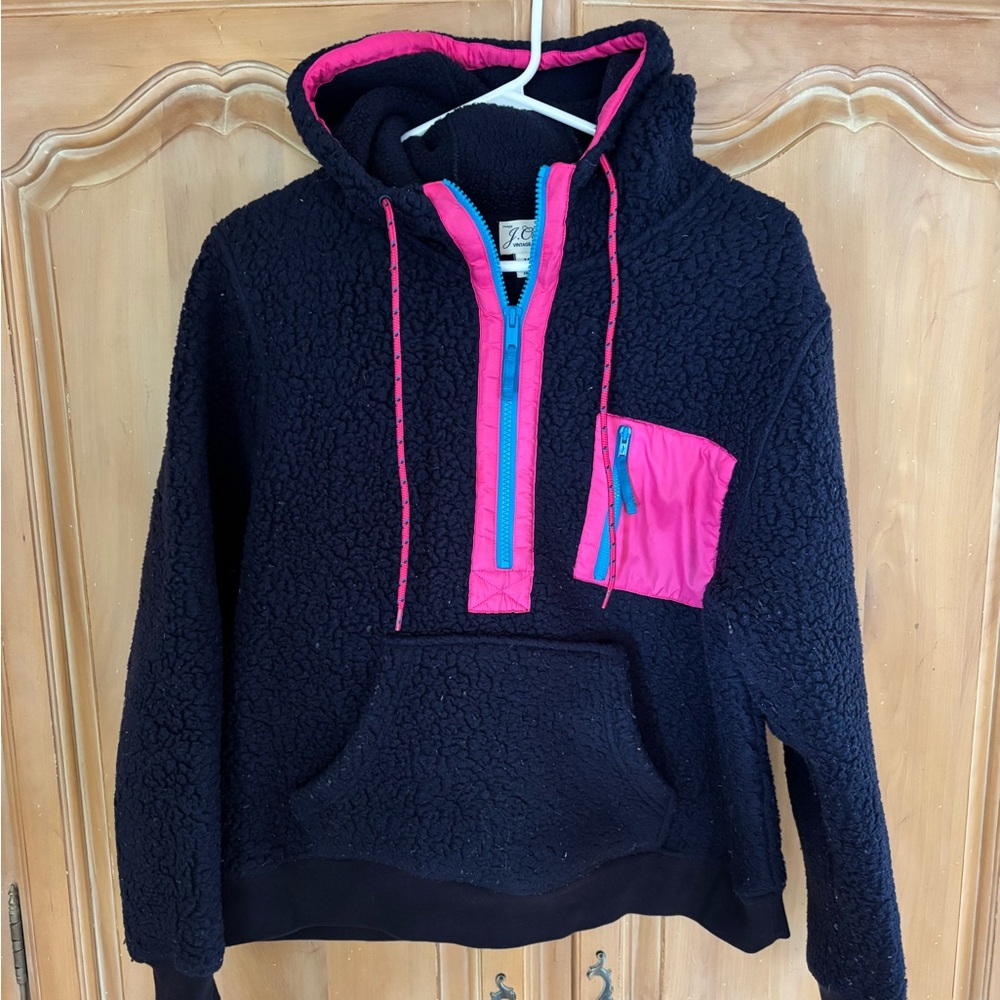 J. Crew Women’s Fleece Jacket Pullover in Navy and Pink